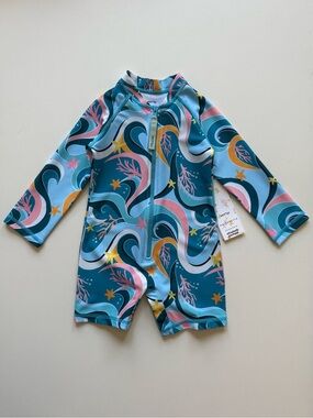 Mott50 x Maisonette Mini Taylor Baby Unisex LongSleeve Sunsuit, Ocean Candy Wave